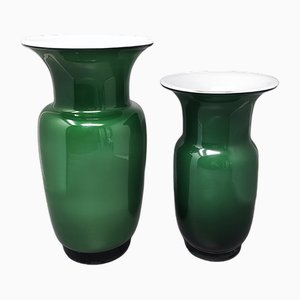 Green Murano Glass Vases by Carlo Nason for Nason Moretti, Italy, 1970s, Set of 2