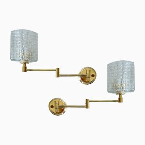 Vintage Glass and Brass Sconces by Orrefors, 1960s, Set of 2