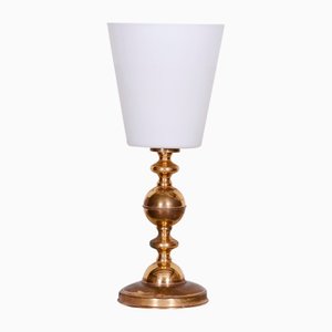 Mid-Century Czech Table Lamp in Milk Glass and Brass, 1960s