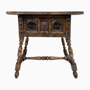 Table d'Appoint Baroque Antique en Noyer avec Cadre Sculpté, Espagne, 1890s