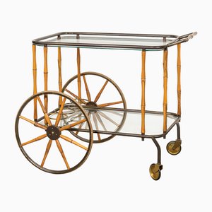 20th Century Faux Bamboo & Brass Drinks Trolley attributed to Maison Jansen, 1970s