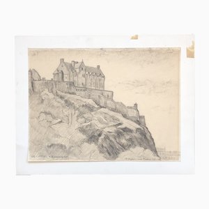 Frédéric Schmied, Le Castel À Edimbourg, 1958, Mine de plomb sur Papier