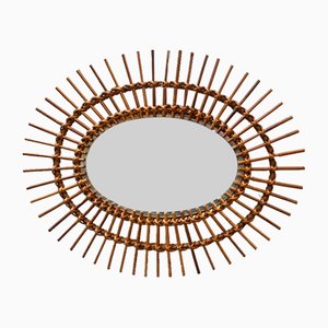 French Bamboo and Rattan Mirror, 1960s