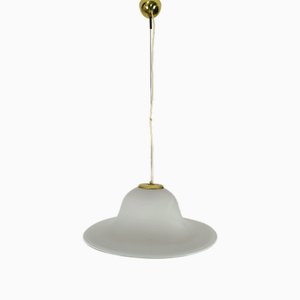 Vintage Suspension Lamp in White Murano Glass, Italy, 1970s
