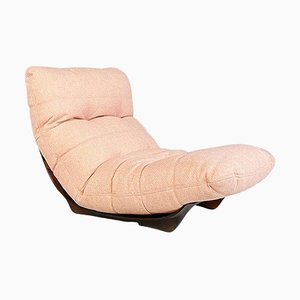 Chaise longue italiana era espacial de plástico marrón y tela rosa, años 70