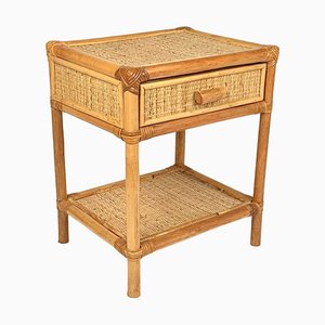 Mid-Century Italian Bedside Table in Bamboo and Rattan, 1970s