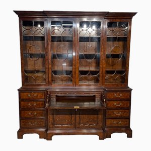 Regency Style Breakfront Bookcase in Walnut and Leather, 1920s