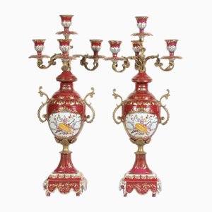 Porcelain Floral Urn Candelabras in the Style of Sevres, Set of 2