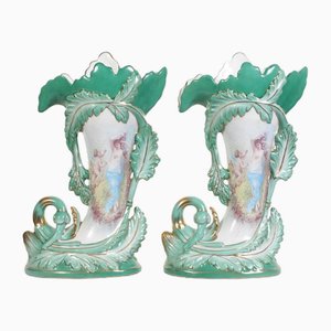Porcelain Vases with Cornucopia Cherubs in the Style of Sevres, Set of 2