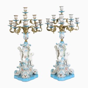 Bisque Porcelain Cherubs Candelabras in the Style of Sevres, Set of 2