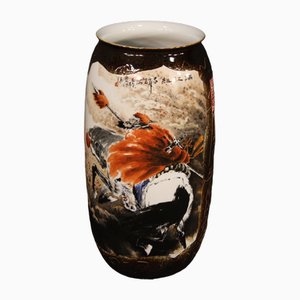 Chinese Painted Ceramic Vase with Warrior on Horseback, 2000s