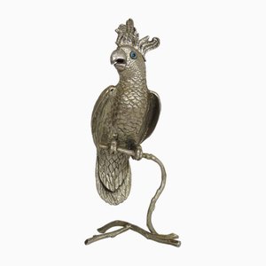 Scultura di cacatua o pappagallo in bronzo placcato in argento, anni '50