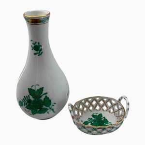 Petit Vase Appony Vert en Porcelaine et Coquille Percée de Herend, Set de 2