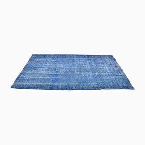 Handgefertigter blauer Oushak Kurzflor-Teppich