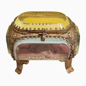 French Gold Plated and Crystal Jewelery Box, 1890s