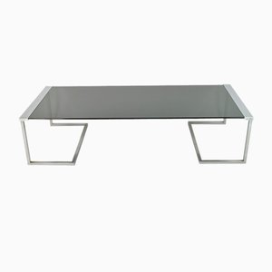 Mesa de centro italiana de acero y cristal negro, años 70