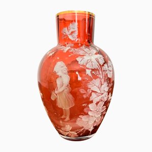 Victorian Cranberry Glass Vase by Mary Gregory, 1860s