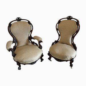 Antique Victorian Carved Walnut Chairs, 1850, Set of 2