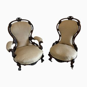 Chaises Victoriennes Antique en Noyer Sculpté, 1850, Set de 2