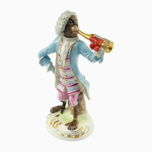 Porcelain Monkey Band Trumpet Player Figurine from Scheibe-Alsbach, Germany, 1970s
