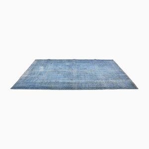 Alfombra Oushak vintage de pelo bajo en azul celeste