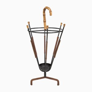 Leather Umbrella Stand by Jacques Adnet, 1950s