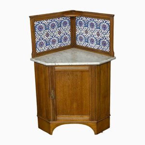 Meuble de Lavabo d'Angle Édouardien en Noyer, 1890s