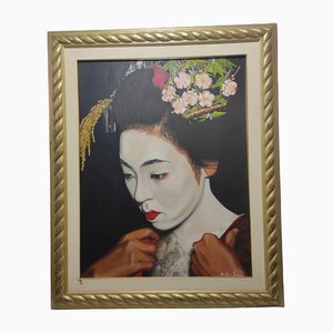 Antonio Sciacca, Portrait of Geisha, 1990er, Öl auf Leinwand, Gerahmt