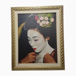 Antonio Sciacca, Retrato de geisha, años 90, óleo sobre lienzo, enmarcado