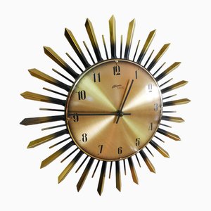 Brass Sunburst Wall Clock from Atlanta Electric, Germany, 1960s