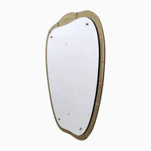 Vintage Wall Mirror with Golden Frame in the Style of Fontana Arte, Italy, 1950s