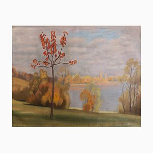 René Martin, Paysage d'automne et vue sur le lac, 1930, Huile sur Toile