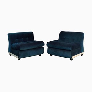 Sillones Amanta en azul de Mario Bellini para C&B Italia, años 70. Juego de 2