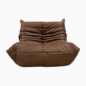 French Togo Lounge Chair in Chestnut Brown Leather by Michel Ducaroy for Ligne Roset, 1970s
