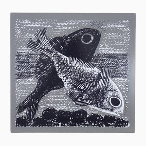 Jacques Ramondot, pescado blanco y negro sobre fondo gris, siglo XX, formica