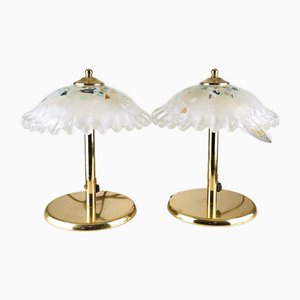 Lámparas de mesa de cristal de Murano y latón. Juego de 3