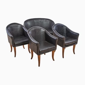 Living Room Set in Faux Crocodile Eco-Leather, Set of 4