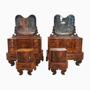 Art Deco Dressing Tables with Bedside Tables, 1930s, Set of 4