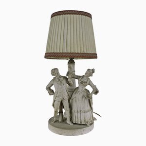 Porcelain Lamp with Lady and Knight