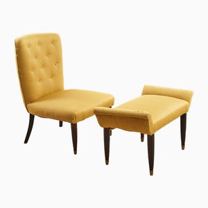 Lounge Chair and Ottoman, 1960s, Set of 2
