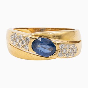 Vintage 18k Yellow Gold Sapphire and Diamonds Ring, 1960s