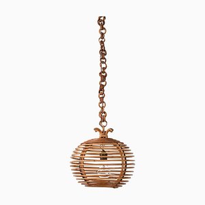 Mid-Century French Riviera Bambo and Rattan Spherical Chandelier, 1960s