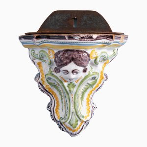 18th Century Ornate Wall Bracket with Head in Faience, Bordeaux, France