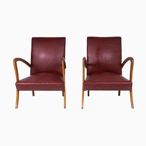 Burgundy Armchairs in Faux Leather, Set of 2
