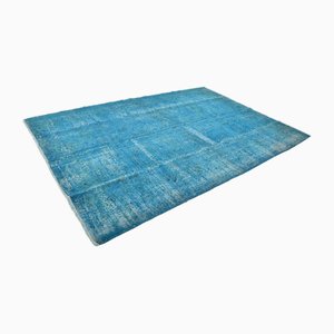 Alfombra Oushak vintage de pelo bajo en azul