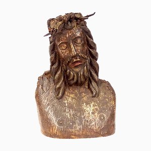 Busto de Cristo con la corona de espinas, años 1300-1400, madera
