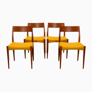 Danish Teak and Yellow Wool Model 175 Dining Chairs by Arne Hovmand-Olsen for Mogens Kold, 1960s, Set of 4