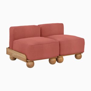 Slipper Cove Armless Two Seat in Flamingo Velvet by Fred Rigby Studio