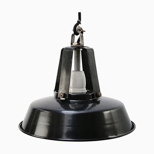 Lámpara colgante industrial francesa vintage esmaltada en negro de Mazda