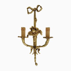 Large 2-Armed Flower Bouquet Wall Light in Gilded Bronze